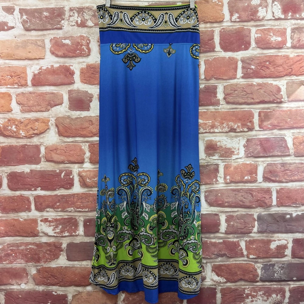Venus Maxi Skirt Women's Medium Multicolor Boho Paisley Pull On Stretchy Casual